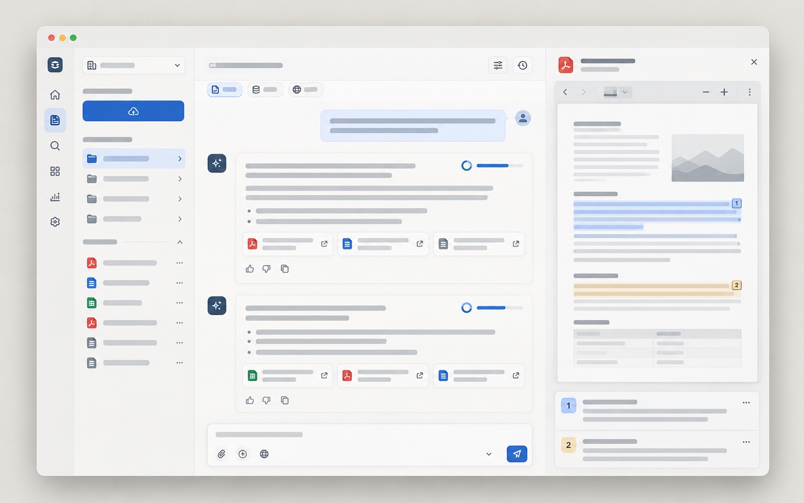 Atlas document intelligence workspace showing uploaded documents, cited AI answers, confidence indicators, and highlighted source passages