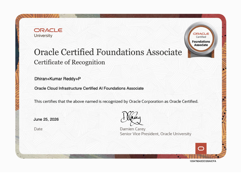 Oracle Cloud Infrastructure AI Foundations Associate certificate