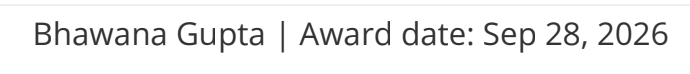 Bhawana Gupta, award date September 28, 2026